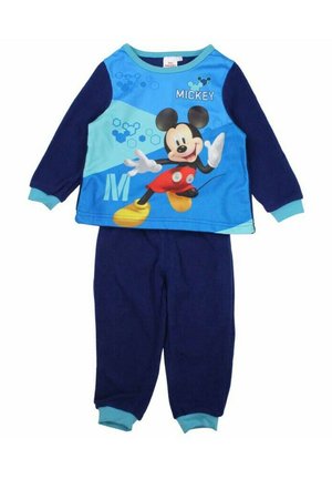 Completo pigiama per bambini a tema Mickey Mouse. Maglietta blu a maniche lunghe con stampa grafica, pantaloni navy e polsini elasticizzati. Tessuto in misto cotone.