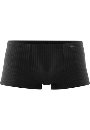 Boxers en coton noir à côtes, offrant une coupe ajustée, une texture douce et une taille élastique avec une étiquette discrète à l'avant.