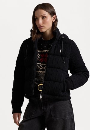 CABLE KNIT HOODED DOWN COAT - Tolldzseki - black