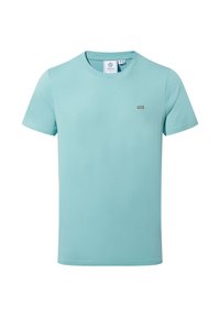 Light blue short-sleeve crew neck T-shirt with small rectangular TOG24 logo on the left chest and a size label inside the collar.