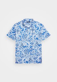 Kortärmad skjorta i blått med vitt paisleymönster. Har en klassisk krage och knappstängning. Tillverkad av lättviktigt tyg.