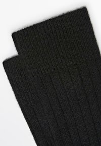 Calzini neri a coste realizzati in tessuto texturizzato, con motivo uniforme e bordi puliti. Nessun marchio o decorazione visibili.