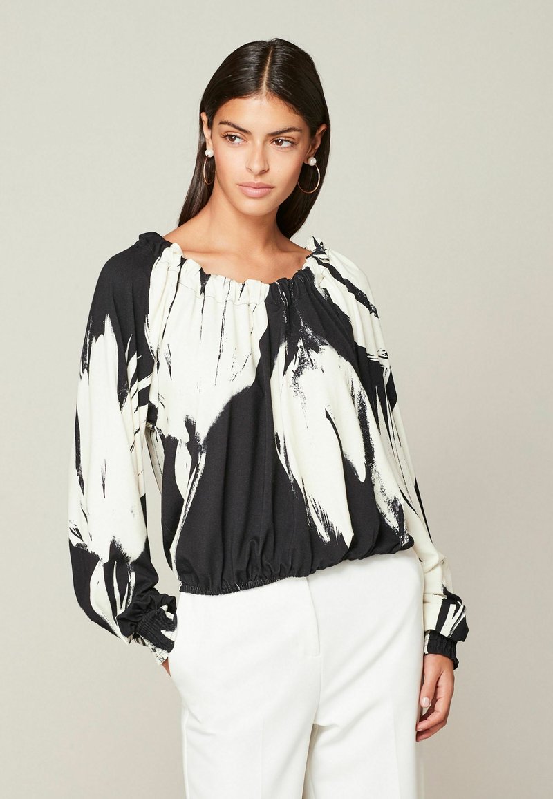 Next Blůza - black white floral print