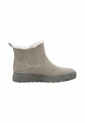 Hallide hallid halluks, pehme villase voodriga, elastsete külgpaneelide ja tekstureeritud kummitaldadega. Tagaküljel on silmus, mille abil saab kingi hõlpsasti jalga tõmmata.