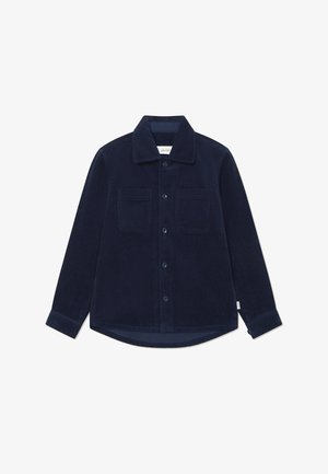 Mornarsko žametna srajca z gumbastim zapenjanjem, dvema žepoma na prsih, ovratnikom in dolgimi rokavi. Teksturiran material z gladko notranjo podlogo.