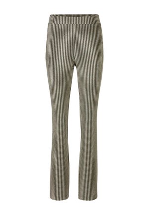 Gepatternde broek met een zwart-wit hondstoothdesign. Strakke pasvorm met een elastische tailleband, een gladde textuur en rechte pijpen.