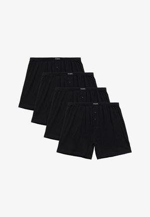 Czarne bawełniane bokserki o luźnym kroju, z elastycznym pasem, z zapięciem na guziki i bez dodatkowych wzorów czy akcentów. Pakiet czterech sztuk.