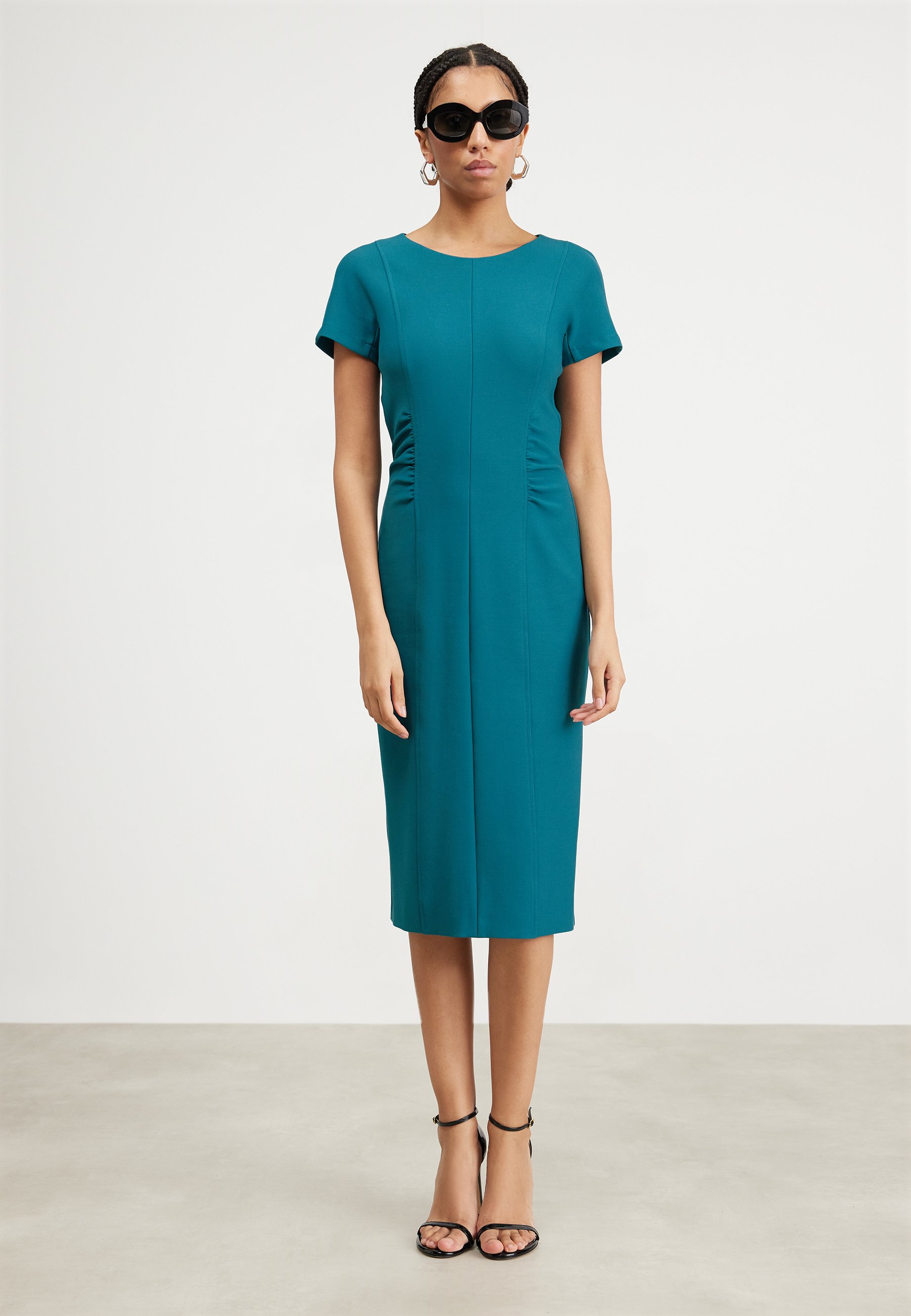 ワンピース BOSS Woman Dress Teal 50530955 400 コウベレタス KOBE LETTUCE ウエストタックワンピース【長袖