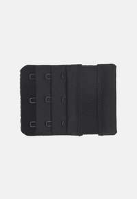 Black elastic band with multiple fastening hooks and a textured surface, designed for support. Features adjustable sizing for comfort.