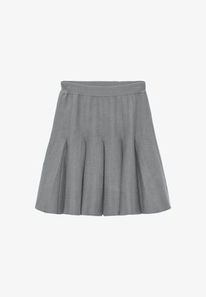 Gonna grigia plissettata con vita alta, realizzata in tessuto morbido, caratterizzata da molteplici pieghe nette per un'aggiunta di texture e fluidità.