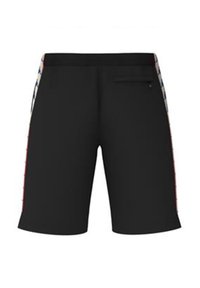 Pantaloni corti neri con un bordo laterale a motivo contrastante, vita elasticizzata e una tasca posteriore con un piccolo dettaglio in metallo.