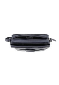 Borsa a tracolla multi-scomparto con zip, realizzata in materiali testurizzati blu scuro e grigio, con una forma rettangolare compatta e tracolla regolabile.