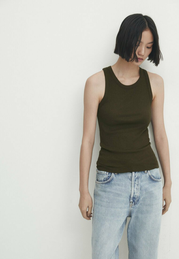 Massimo Dutti FITTED SLEEVELESS Top mottled dark green/dunkelgrün