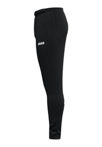 Schwarze Sporthose aus leichtem Material, mit schlankem Schnitt, elastischem Bund und seitlichen Details. Logo auf dem Oberschenkel bedruckt.