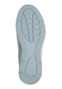 Semelle de chaussure en matériau caoutchouc bleu, texturée pour l'adhérence. Présente un motif en grille et une zone de bout arrondie, taille 37 marquée au fond.
