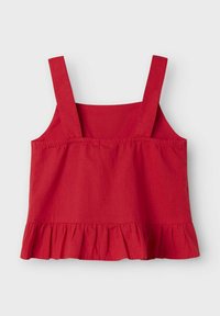 Top in cotone rosso con spalline regolabili, orlo arricciato e vestibilità comoda. Tessuto morbido con un colore uniforme.