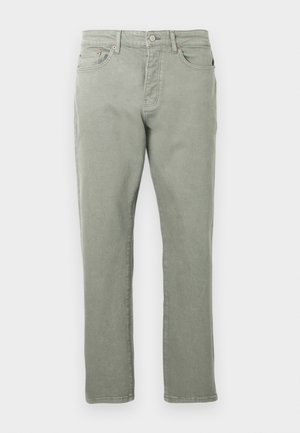 Γκρίζα τζιν παντελόνια από τζιν με ίσια εφαρμογή, διαθέτουν κλασικές τσέπες, κούμπωμα με κουμπιά μπροστά και διακριτικές λεπτομέρειες ραφής. Μαλακή υφή.