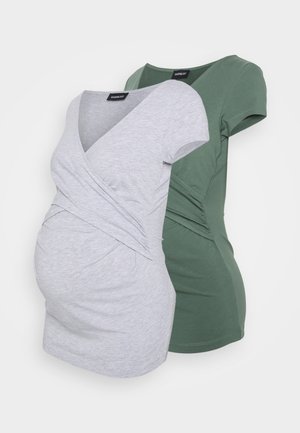 2 PACK - T-shirt - bas - green/mottled light grey