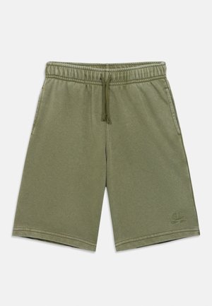 Bavlnené šortky olivovo zelenej farby so elastickým pásom, sťahovacou šnúrkou, dvoma bočnými vreckami a malým logom na dolnej ľavej nohe.