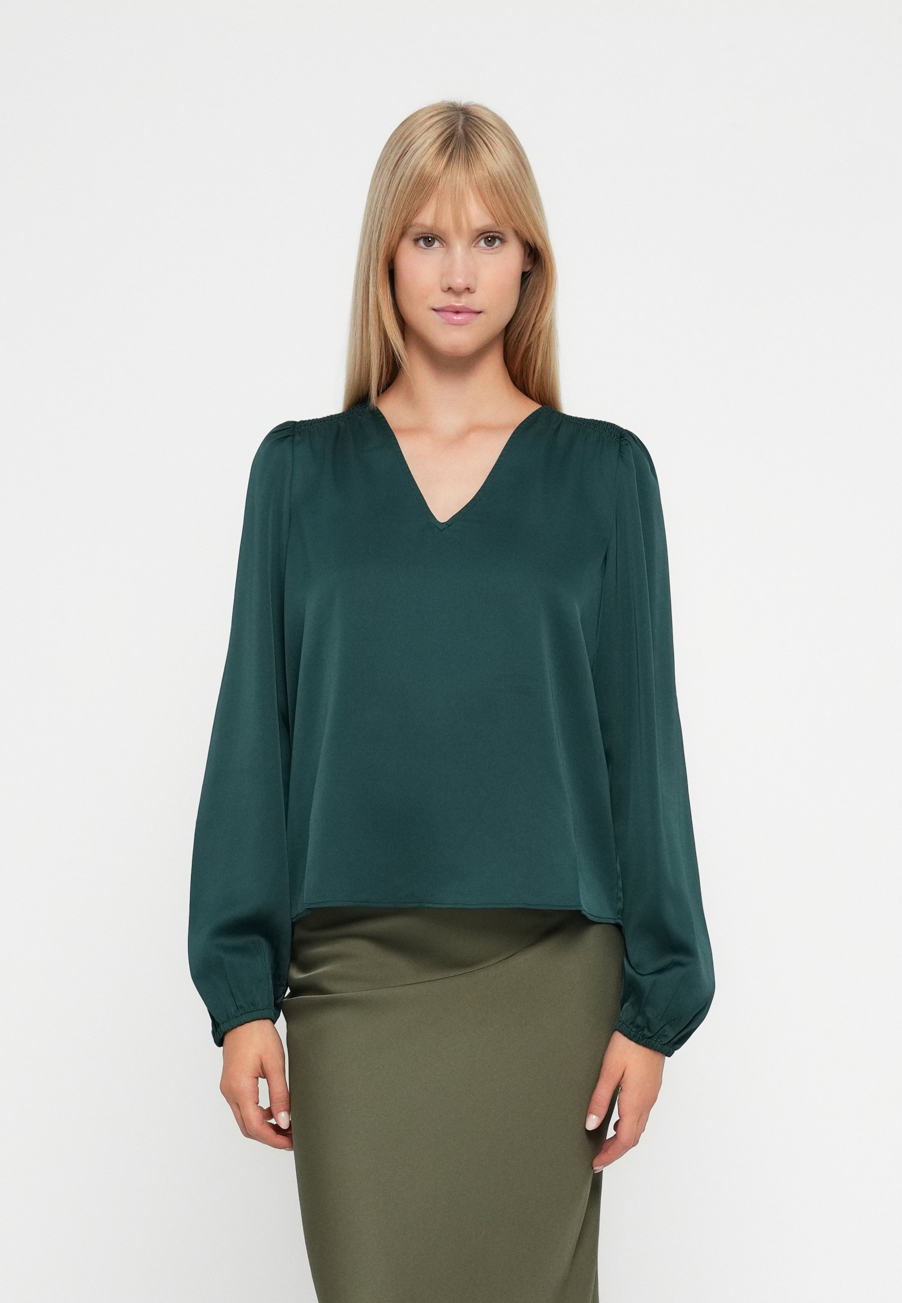 Viellette L/S Smock Satin Top - Noos, cement, 40