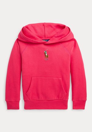 Fuchsiafarbener Hoodie aus Baumwollmischung, mit Kängurutasche, gerippten Bündchen und einem kleinen, gestickten Polo-Spieler-Logo auf der Brust.