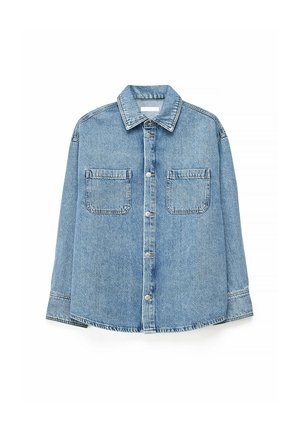 NA-KD, OVERSIZED DENIM SHIRT - Blúzka so zapínaním na gombíky - light blue
