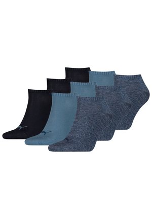 Set aus sechs Knöchelsocken in Dunkelblau- und Schwarztönen. Mit gerippten Bündchen, strukturierten Mustern und Logo-Akzenten an der Seite.