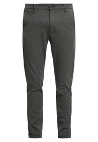Grijze op maat gemaakte broek van een gestructureerde stof, met een klassieke ritssluiting, ceintuurlussen en een slim-fit ontwerp.