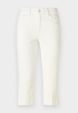 Pantaloni cropped bianchi in cotone, con chiusura a bottone, tasche frontali e design a gamba dritta con finitura pulita.