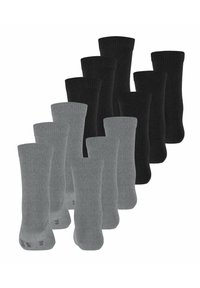 Set di 10 paia di calze in grigio scuro e nero. Lunghezza alla caviglia con polsini a coste. Tessuto morbido e testurizzato. Design semplice senza motivi o dettagli.