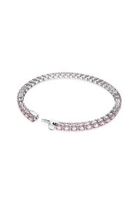 Silverarmband med växelvis rosa stenar och klara stenar, med en slät finish och ett säkert lås. Elegant, runt design.