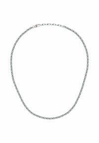 Collana in argento con maglie intrecciate, texture liscia e una leggera lucentezza. Chiusura sicura.