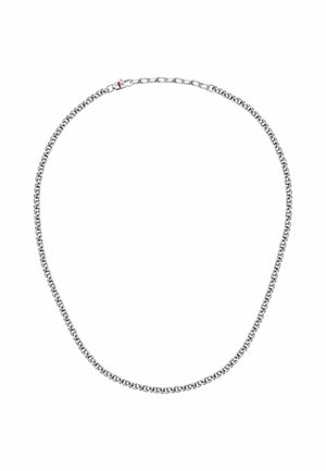 Collana in argento con maglie intrecciate, texture liscia e una leggera lucentezza. Chiusura sicura.