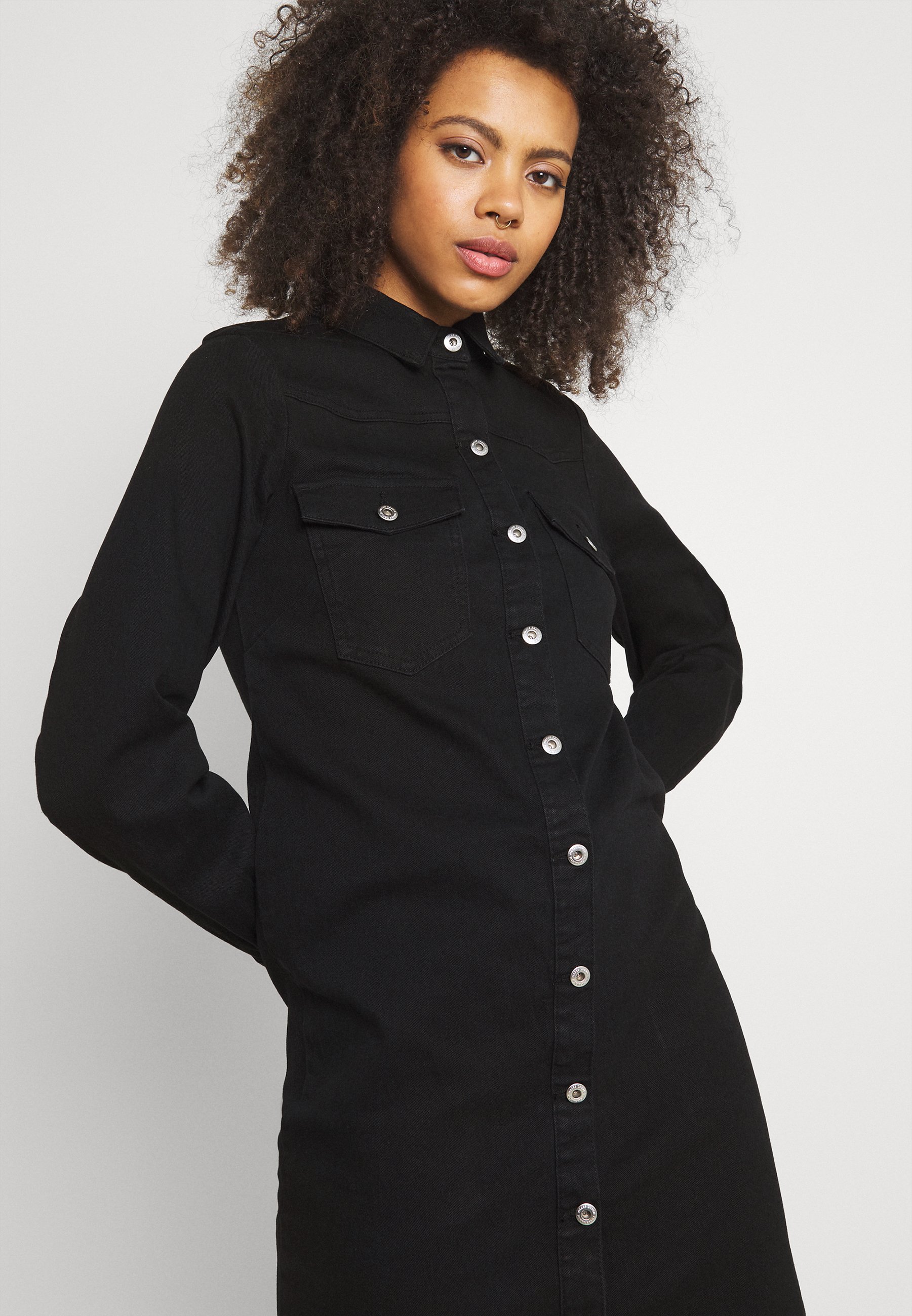 Pieces Perry Long Sleeve Jeans Dress XS Black Denim Female