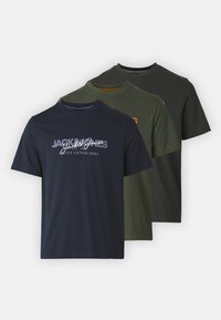 JJALVIS TEE CREW NECK 3 PACK - Print T-shirt - kombu green/navyblazer/black