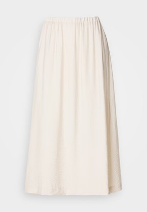 Fustă lungă, de culoare crem, cu un tocul elastic. Fabricată dintr-un material texturat, are o siluetă amplă și se află cu ușurință.