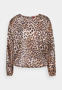 Top de manga larga con estampado de leopardo, con escote redondeado y puños elásticos, fabricado con una tela lisa y ligera.