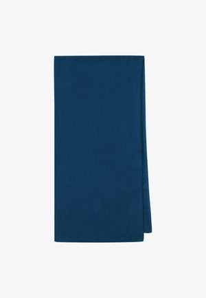 Écharpe en tissu bleu foncé, de forme rectangulaire, texture douce, bords nets, sans motifs ni embellissements. Convient à diverses options de style.