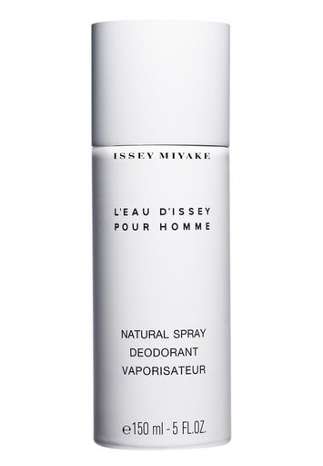 White cylindrical deodorant container with a matte finish, featuring black text and a silver spray nozzle. 150 ml capacity.