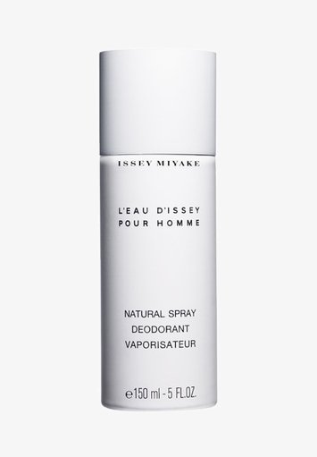 White cylindrical deodorant container with a matte finish, featuring black text and a silver spray nozzle. 150 ml capacity.