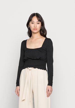 SHIRRING DETAIL LONG SLEEVE CROP WITH GATHER - Camisola de manga comprida - black