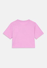 Roosa lühike lõigatud t-särk lühikeste varrukatega, valmistatud puuvillast. Omab ümmargust kaelust ja siledat tekstuuri, kus pole nähtavaid logosid ega mustreid.