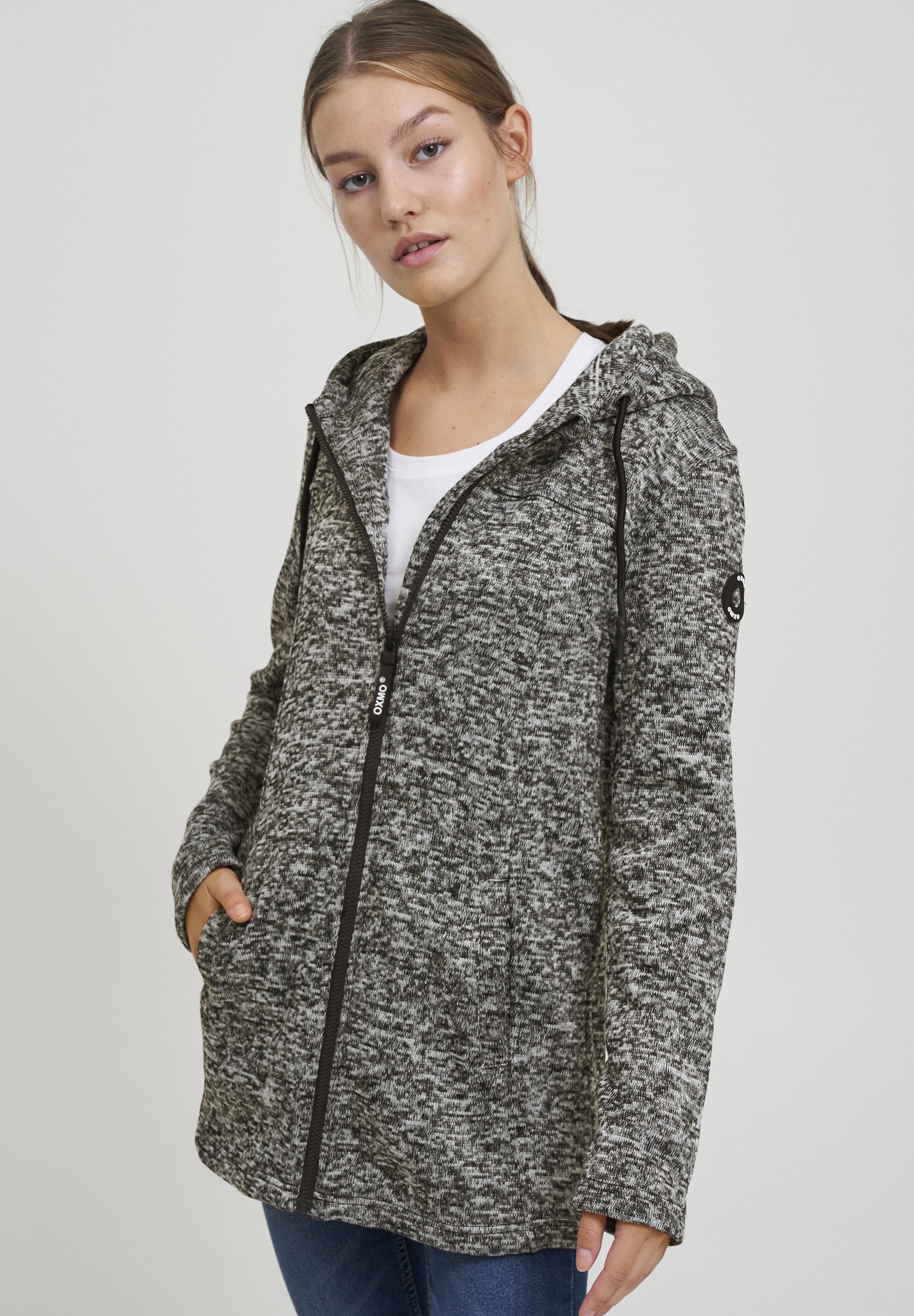 Cappotto Lungo Donna Con Cappuccio In Finto Castoro Tosato – Nero, Nuage - Foto 4