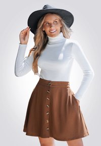 Cupshe FRONT BUTTON FLARED MINI - Jupe trapèze - brown