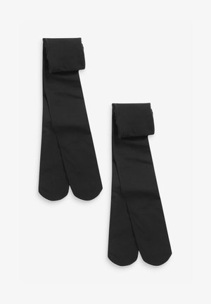 Collant neri opachi con una texture liscia e vita piegata, caratterizzati da un design senza cuciture e punta arrotondata per il massimo comfort.