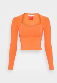 Oranges langärmliges Crop-Top mit V-Ausschnitt, aus dehnbarem Material, mit einer figurschmeichelnden Silhouette und minimalen Nähdetails.