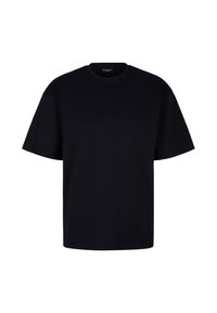 Zwarte katoenen t-shirt met een ronde hals, korte mouwen en een comfortabele pasvorm. Gladde textuur en geen zichtbare logo's of patronen.