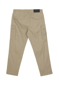 Khaki spodnie cargo o prostym kroju, z dwoma bocznymi kieszeniami i dwiema tylnymi kieszeniami. Wykonane z trwałej tkaniny bawełnianej.