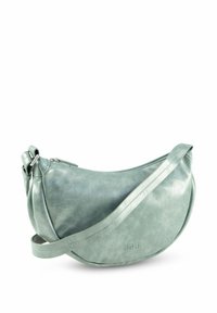 Borsa in stile hobo in ecopelle verde menta chiaro, caratterizzata da una forma curva, tracolla regolabile e chiusura con zip. Sottile texture e dettaglio di marchio.