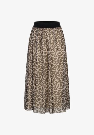 Gonna maxi con stampa leopardata, dotata di una vita elastica nera, realizzata in tessuto leggero e trasparente, con un design fluido a forma di A.